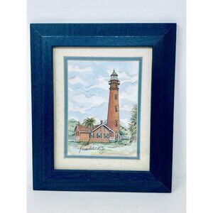 Ponce Inlet Light Lighthouse Art Print Framed Matted 1994 Signed Donna Elias